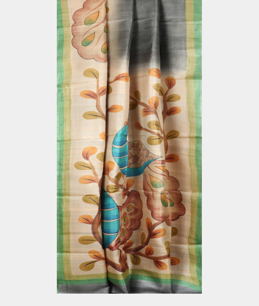 Grey Tussar Printed Saree T3891752