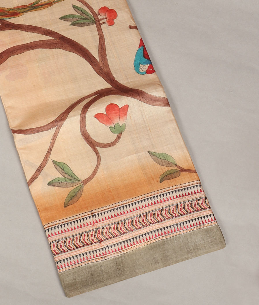 Beige Tussar Printed Saree T389157-image