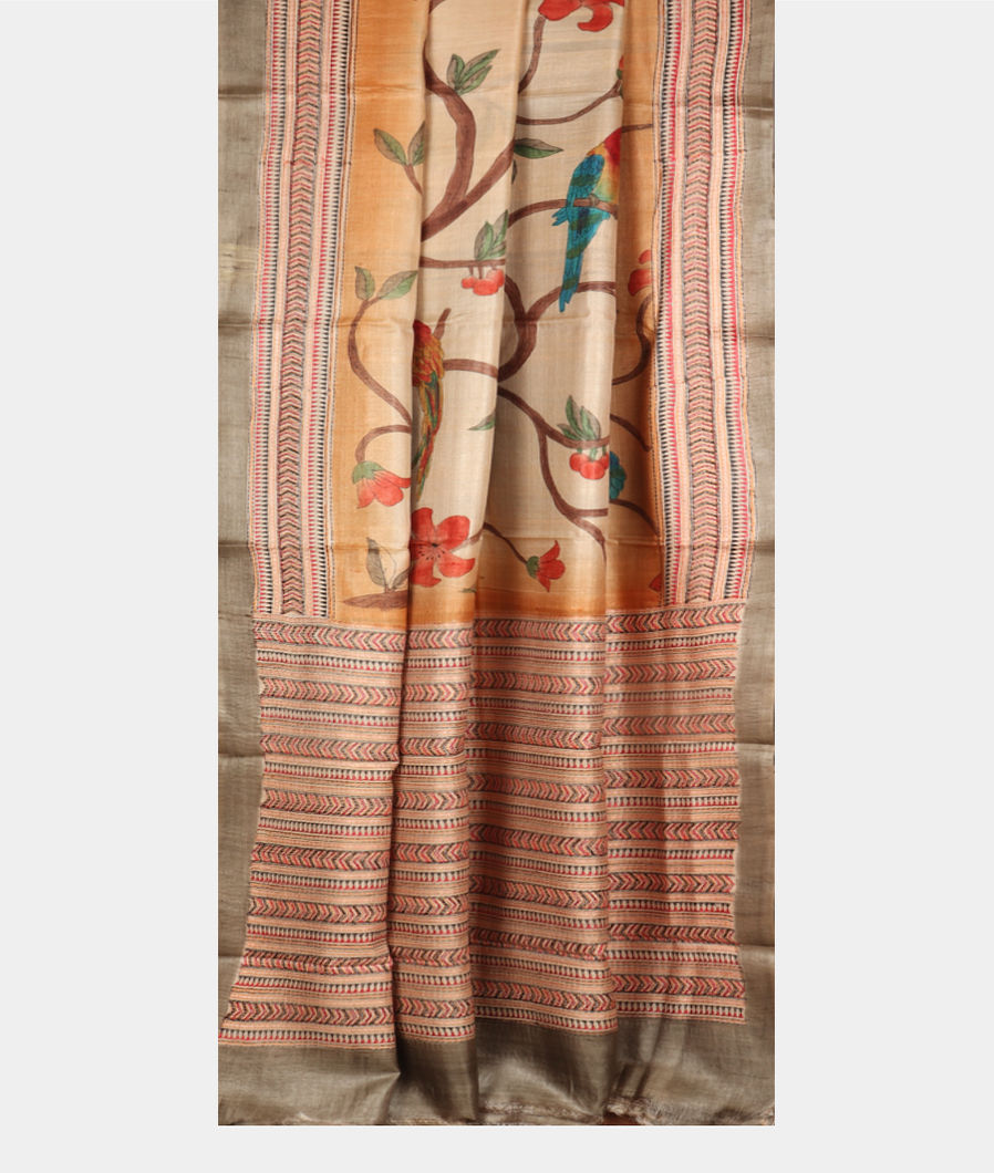 Beige Tussar Printed Saree T3891572