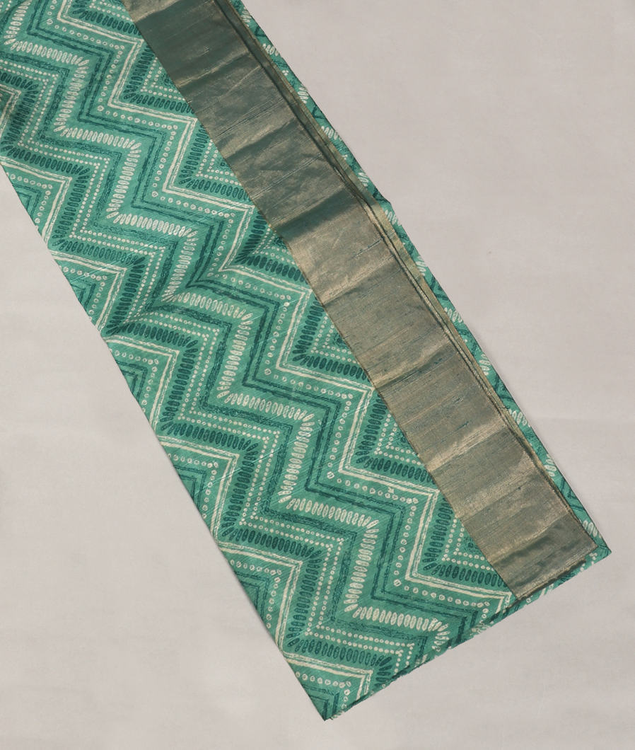 Green Printed Raw Silk Saree T412302-image