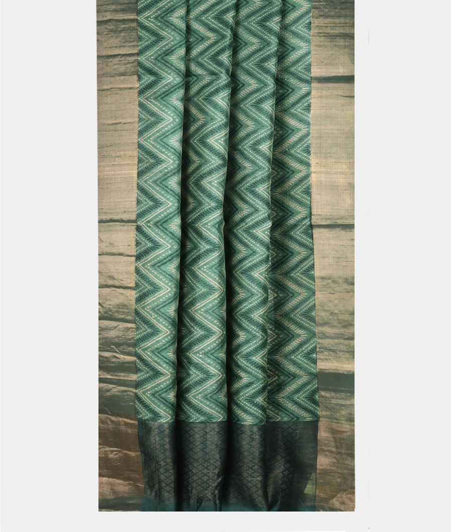 Green Printed Raw Silk Saree T4123022