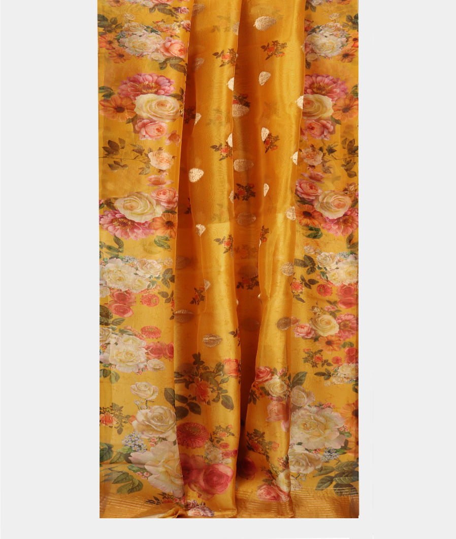 Yellow Kora Organza Printed Saree T4163462