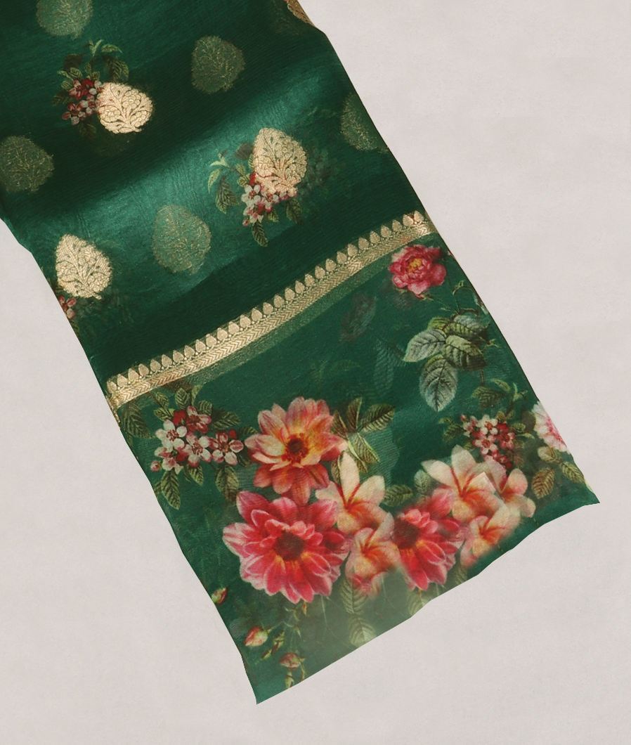 Green Kora Organza Printed Saree T416350-image
