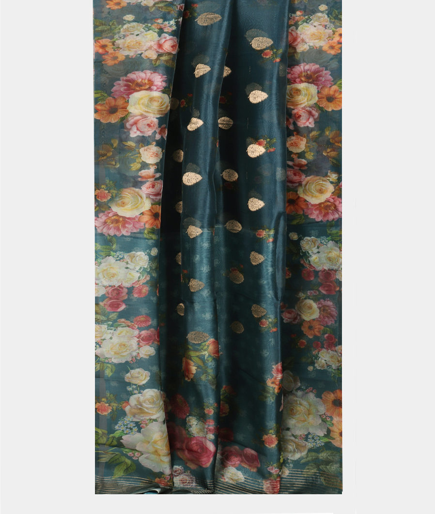 Blue Kora Organza Printed Saree T4163452