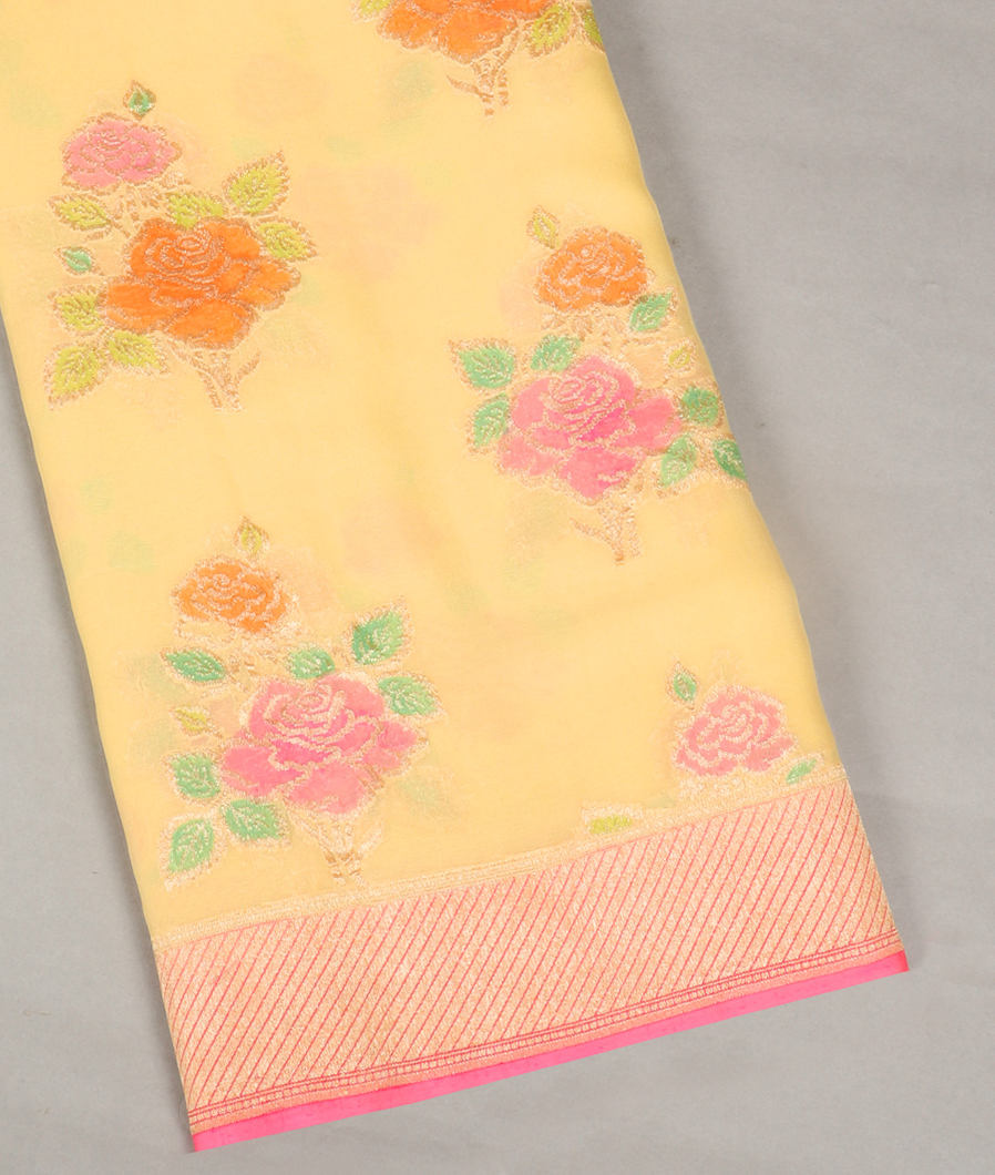 Yellow Banaras Georgette Silk Saree T380423-image