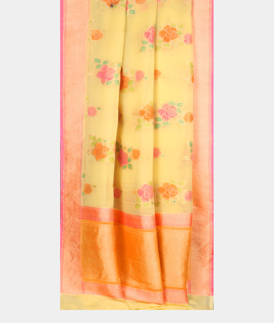 Yellow Banaras Georgette Silk Saree T3804232