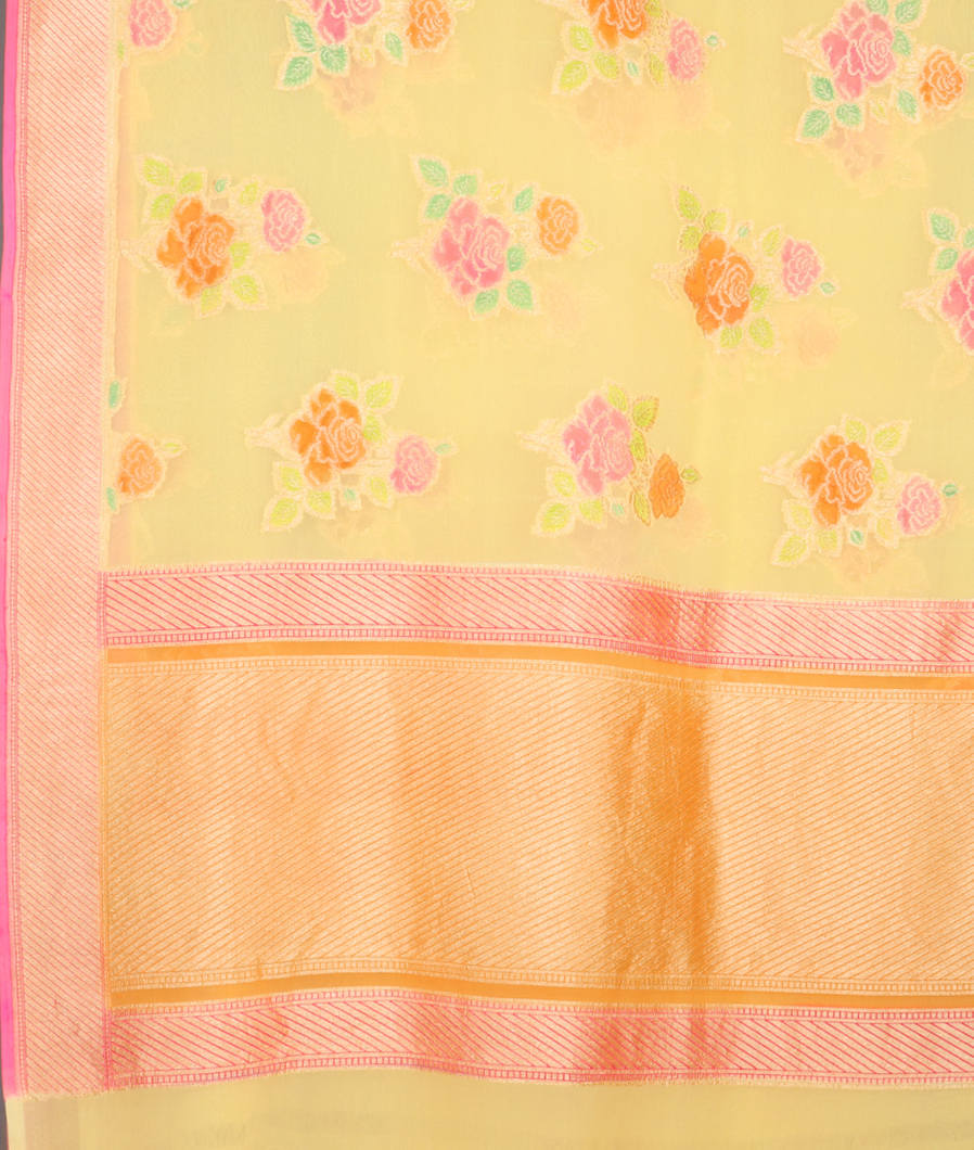 Yellow Banaras Georgette Silk Saree T3804234