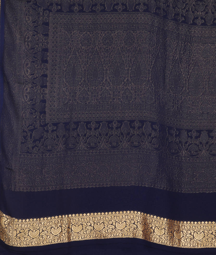 Blue Banaras Georgette Silk Saree T3548613