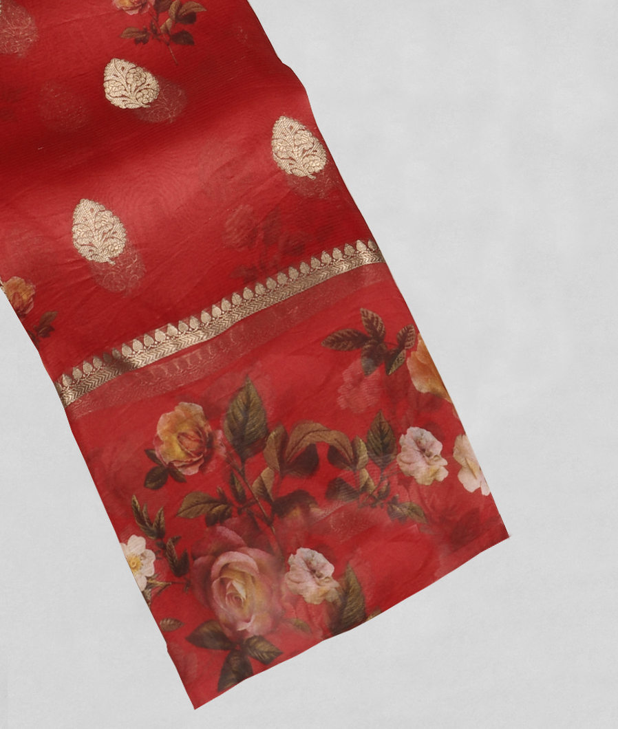 Red Kora Organza Printed Saree T416349-image