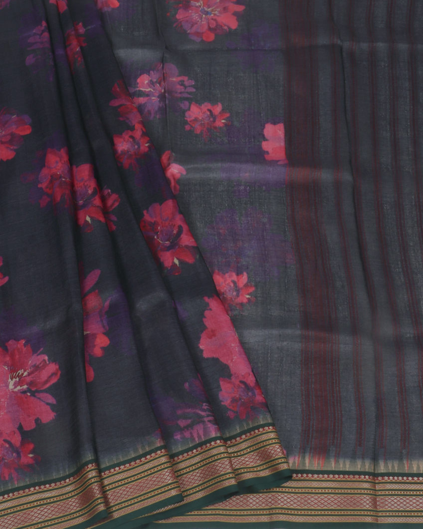Midnight Blue Vidarbha Tussar Saree T4066254