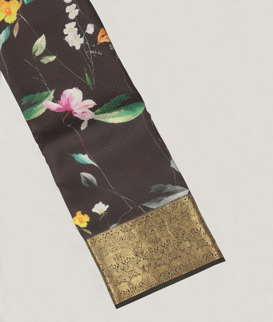 Black Printed Soft Silk Saree T406619-image
