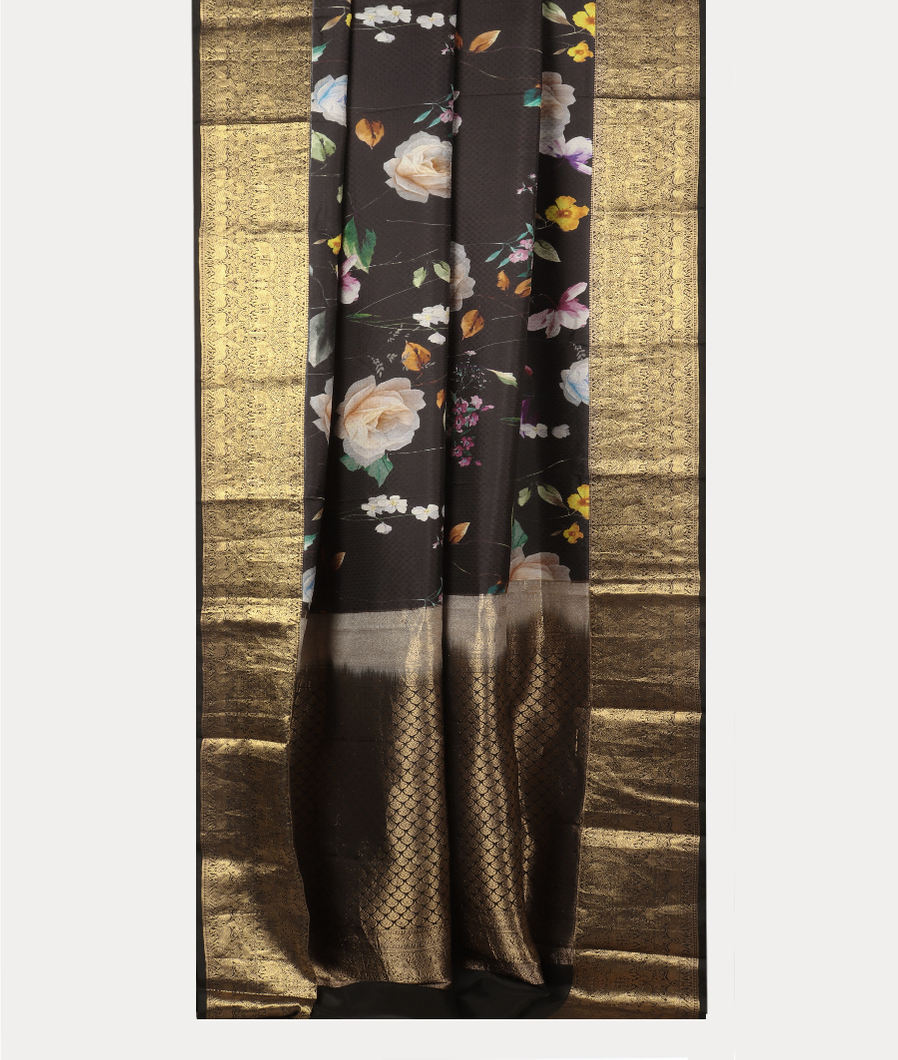 Black Printed Soft Silk Saree T4066192