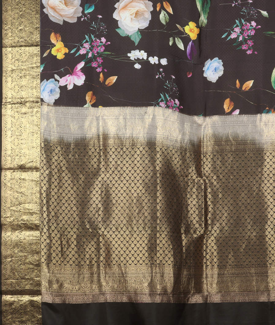 Black Printed Soft Silk Saree T4066194