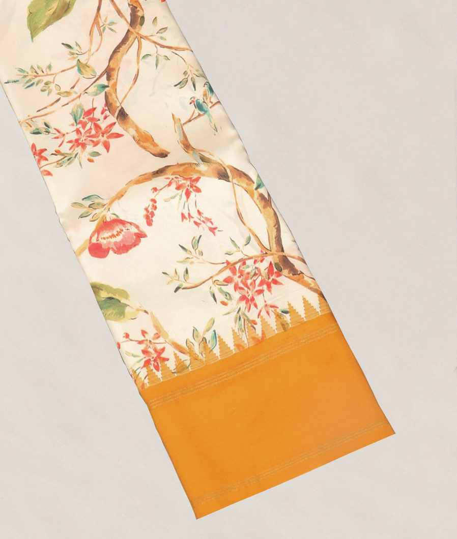 Cream Printed Soft Silk Saree T406543-image