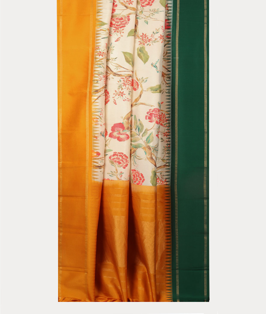 Cream Printed Soft Silk Saree T4065432