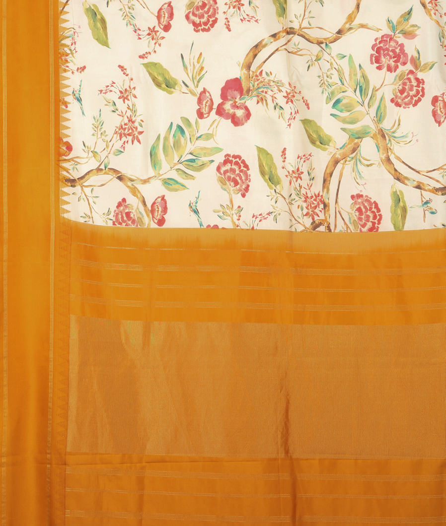 Cream Printed Soft Silk Saree T4065434