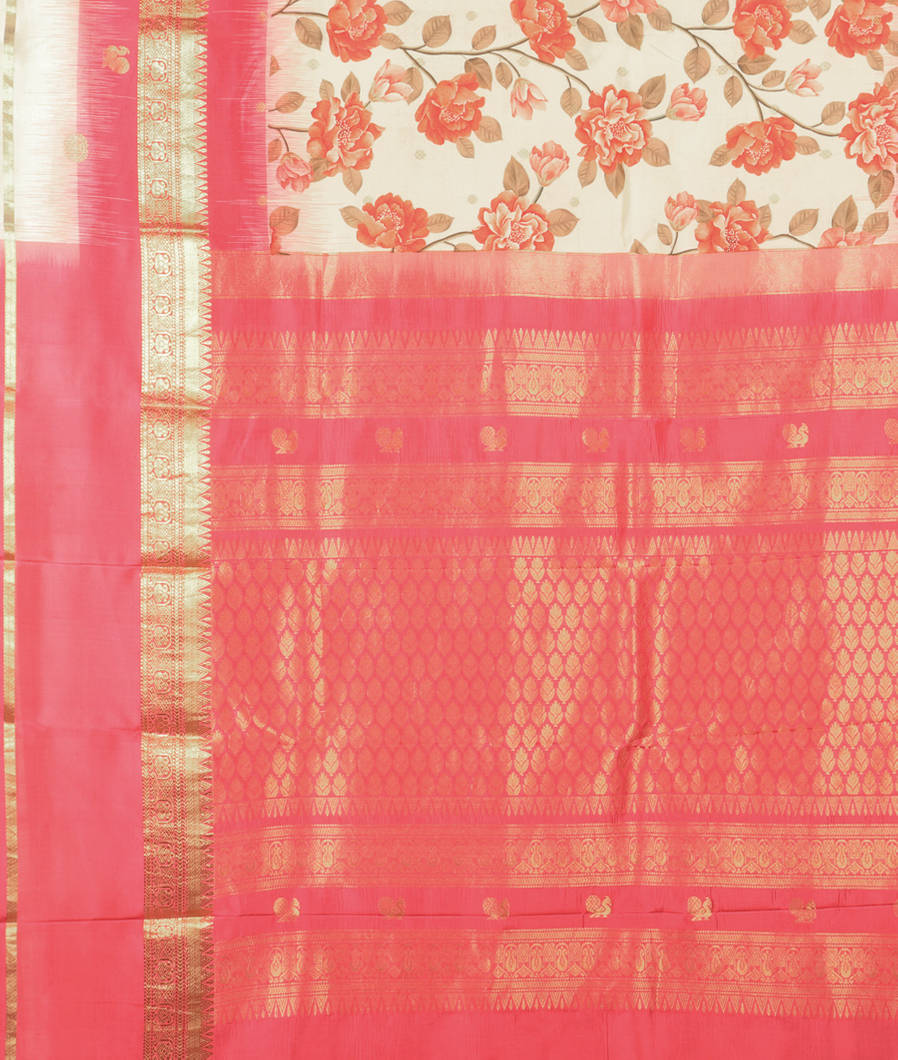 Off - White Printed Soft Silk Saree T2970534