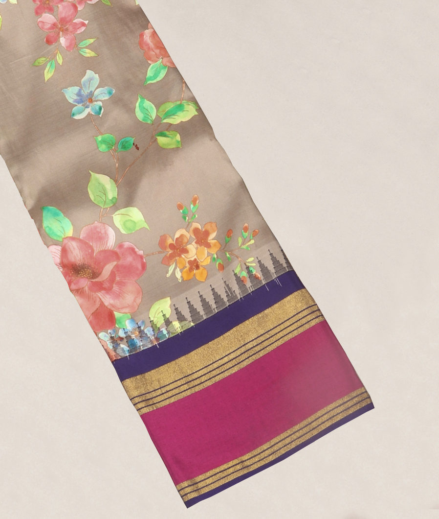 Grey Printed Soft Silk Saree T306647-image