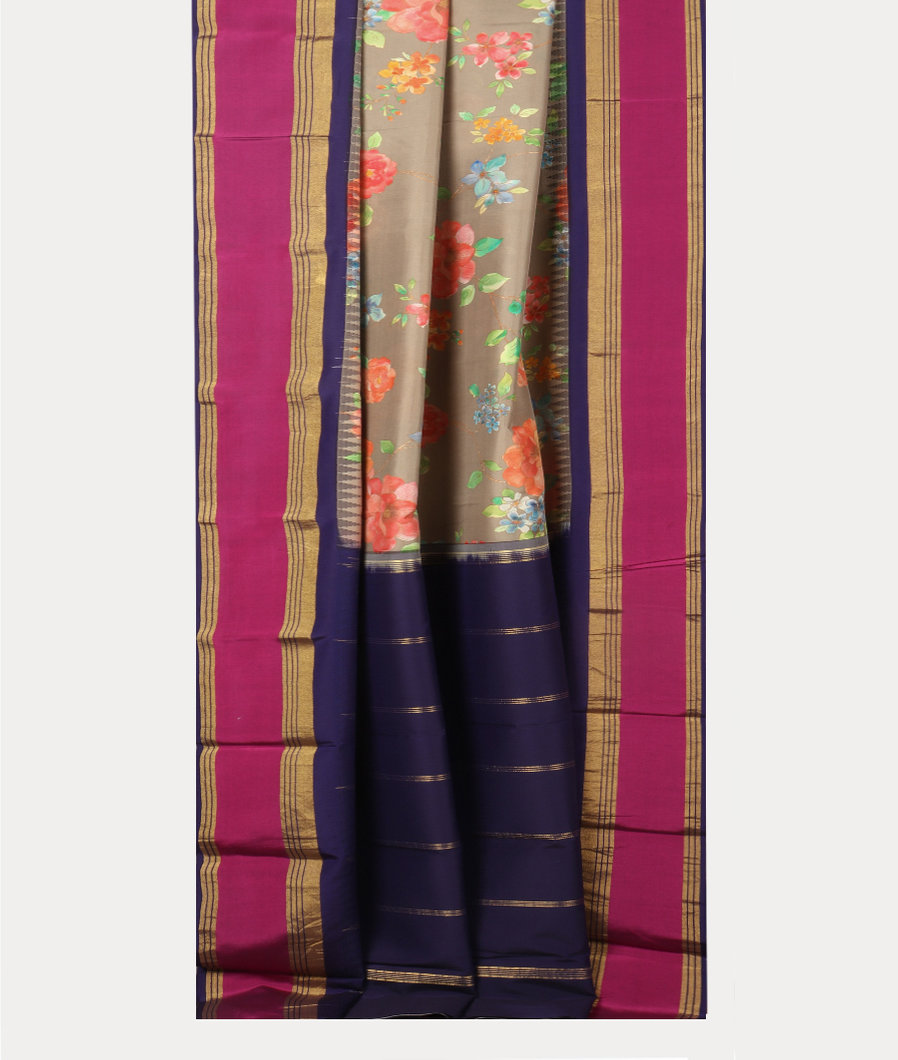 Grey Printed Soft Silk Saree T3066472