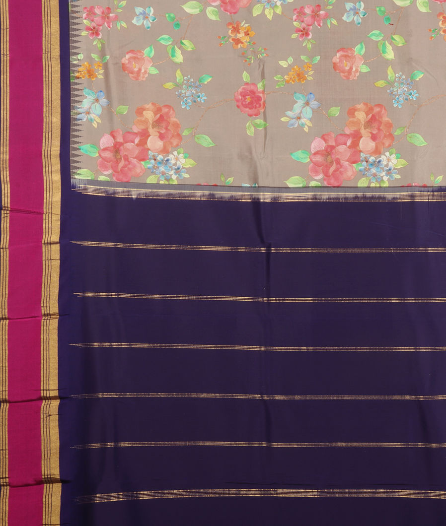 Grey Printed Soft Silk Saree T3066474