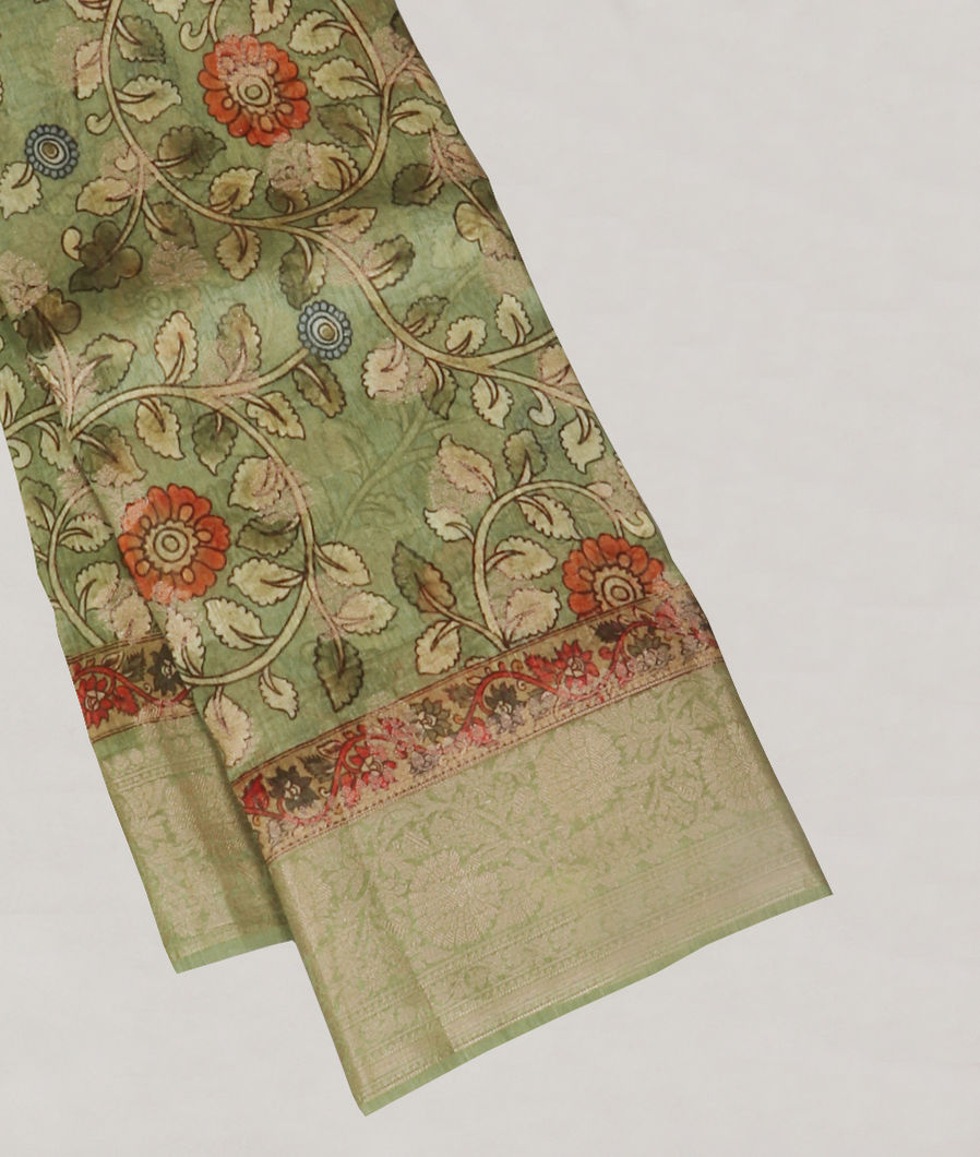Green Linen Printed Saree T415740-image