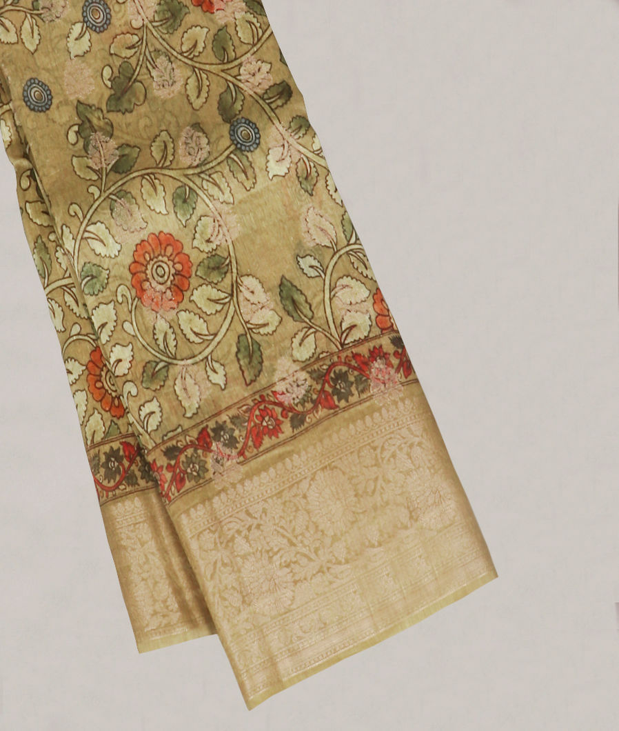 Greenish Beige Linen Printed Saree T415741-image