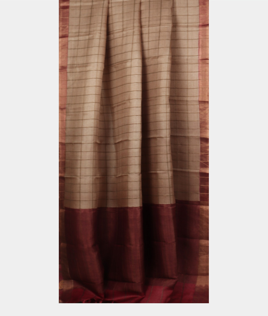 Beige Woven Tussar Saree T4163132
