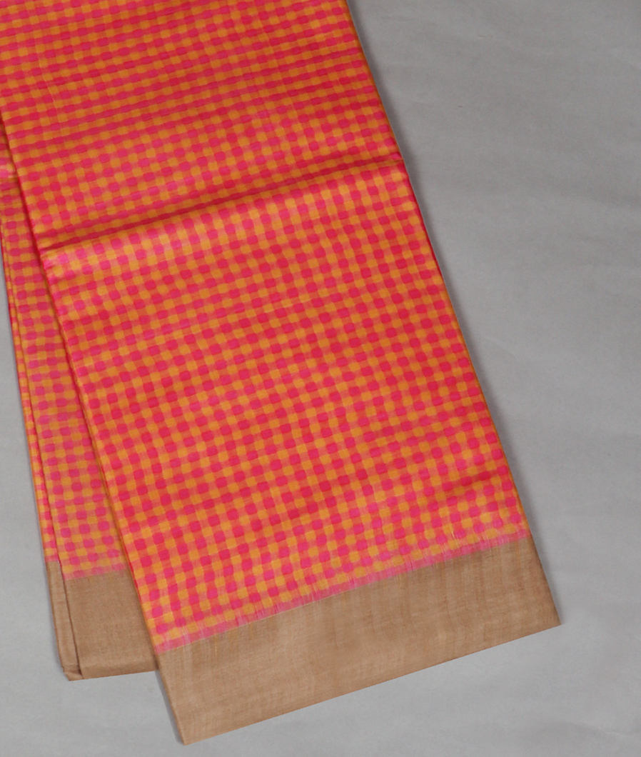 Pink and Yellow Woven Tussar Saree T382362-image