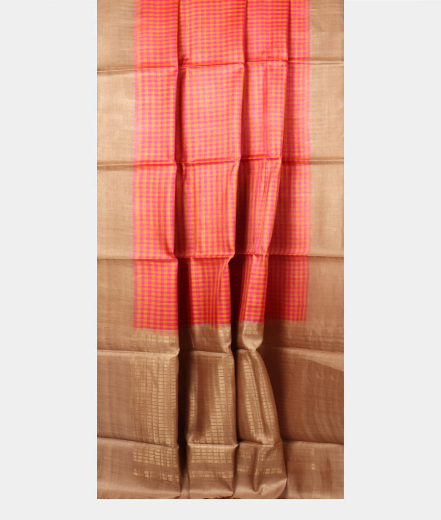 Pink and Yellow Woven Tussar Saree T3823622