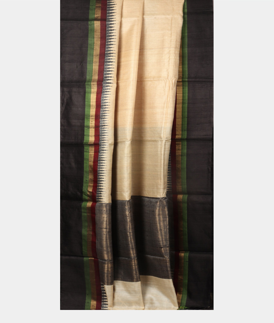Beige Woven Tussar Saree T4152312