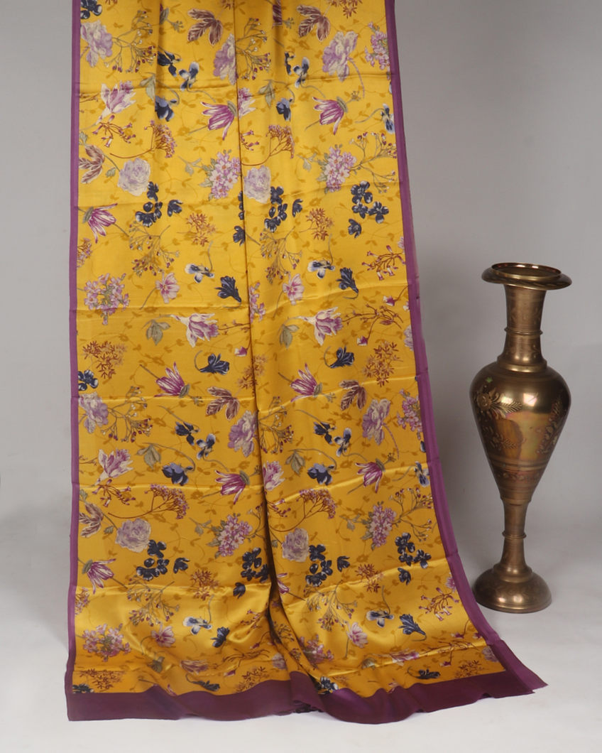 Yellow Satin Crepe Silk Saree T417258-image