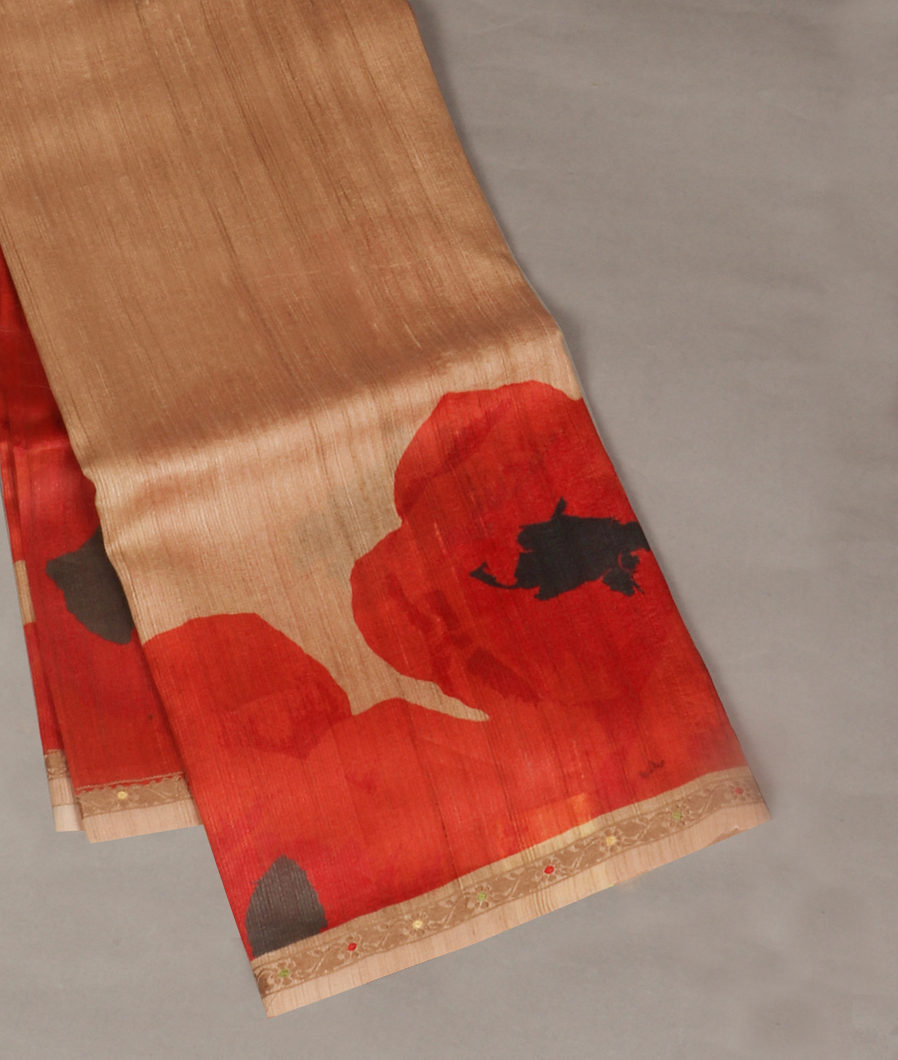 Beige Tussar Printed Saree T309852-image