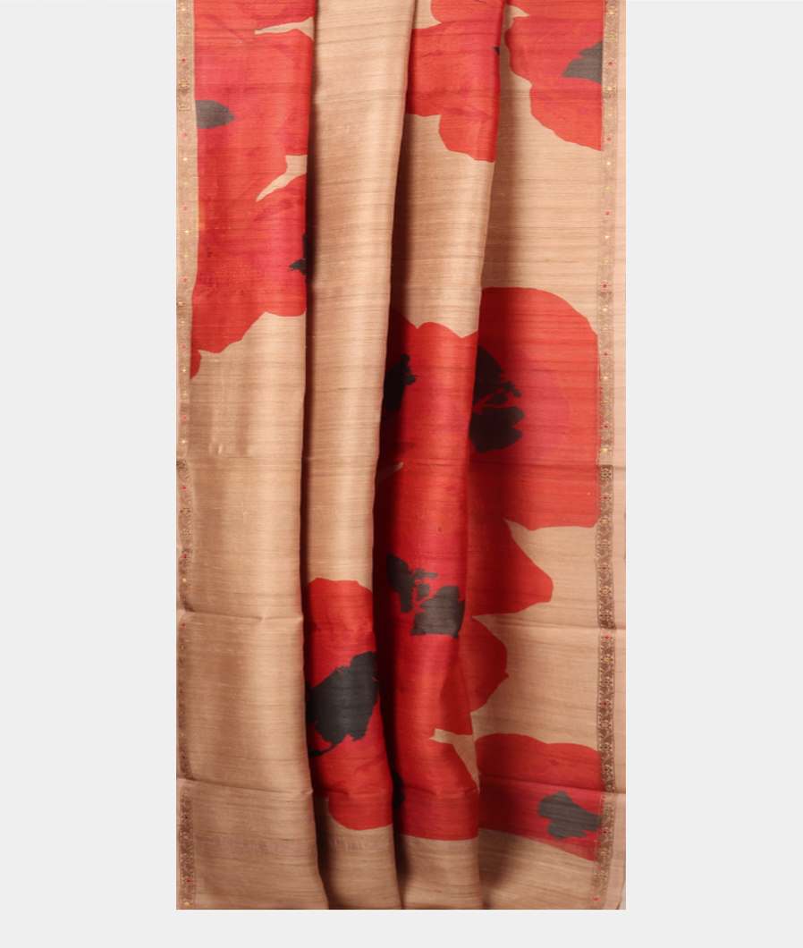 Beige Tussar Printed Saree T3098522
