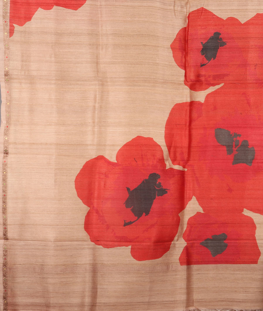 Beige Tussar Printed Saree T3098524