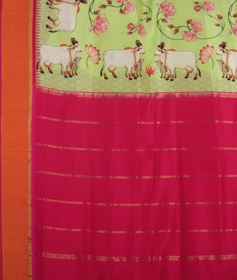 Green Printed Soft Silk Saree T4191904