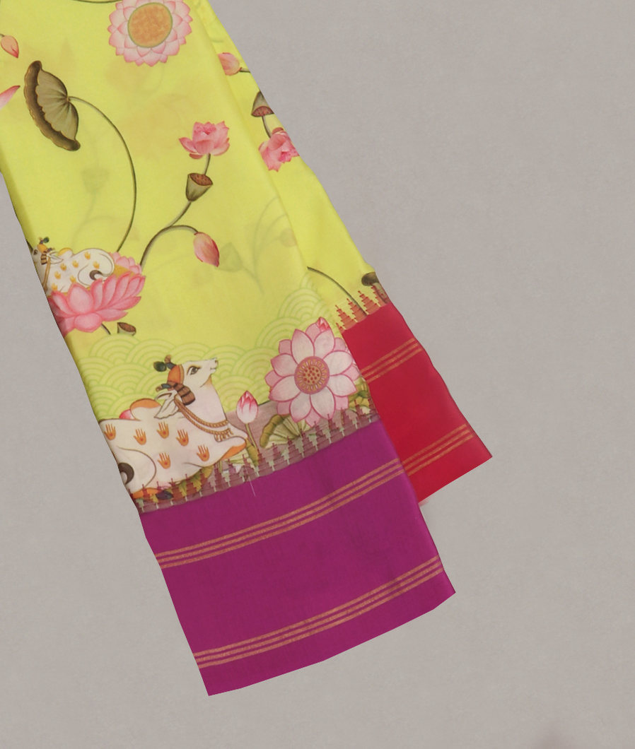 Lemon Green Printed Soft Silk Saree T419196-image