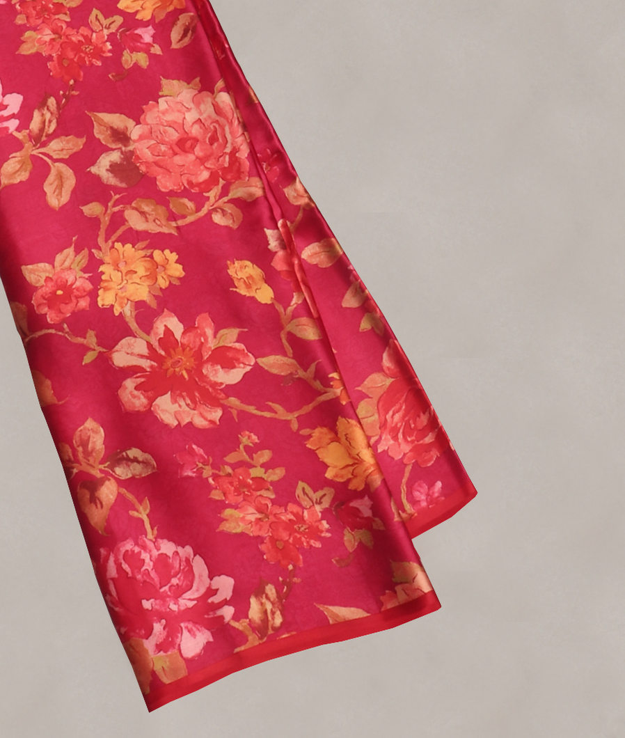 Pinkish Red Satin Crepe Silk Saree T417264-image