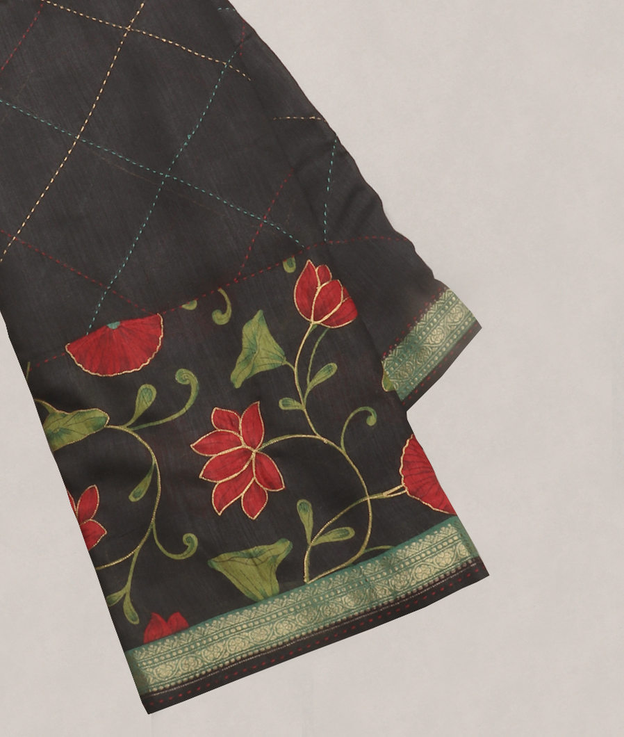Black Tussar Printed Saree T415844-image