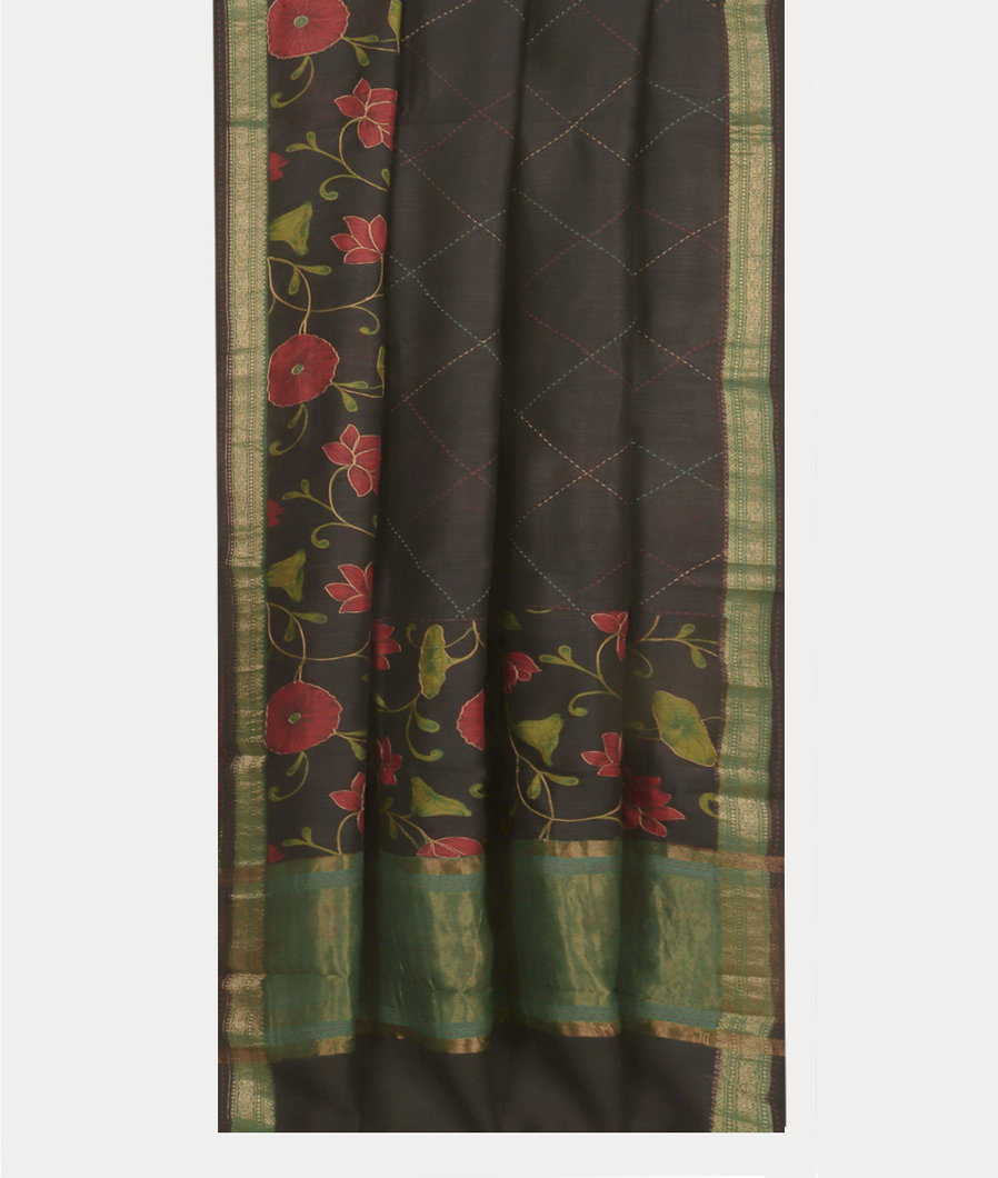 Black Tussar Printed Saree T4158442