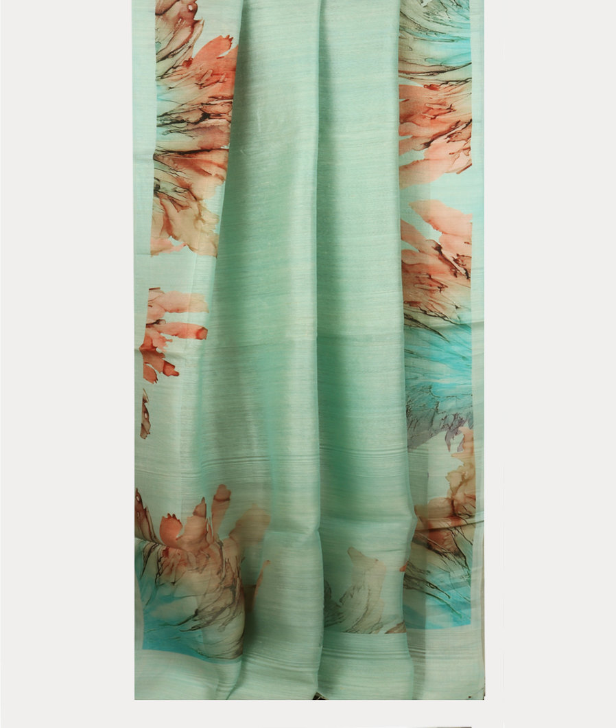 Green Tussar Printed Saree T3573382