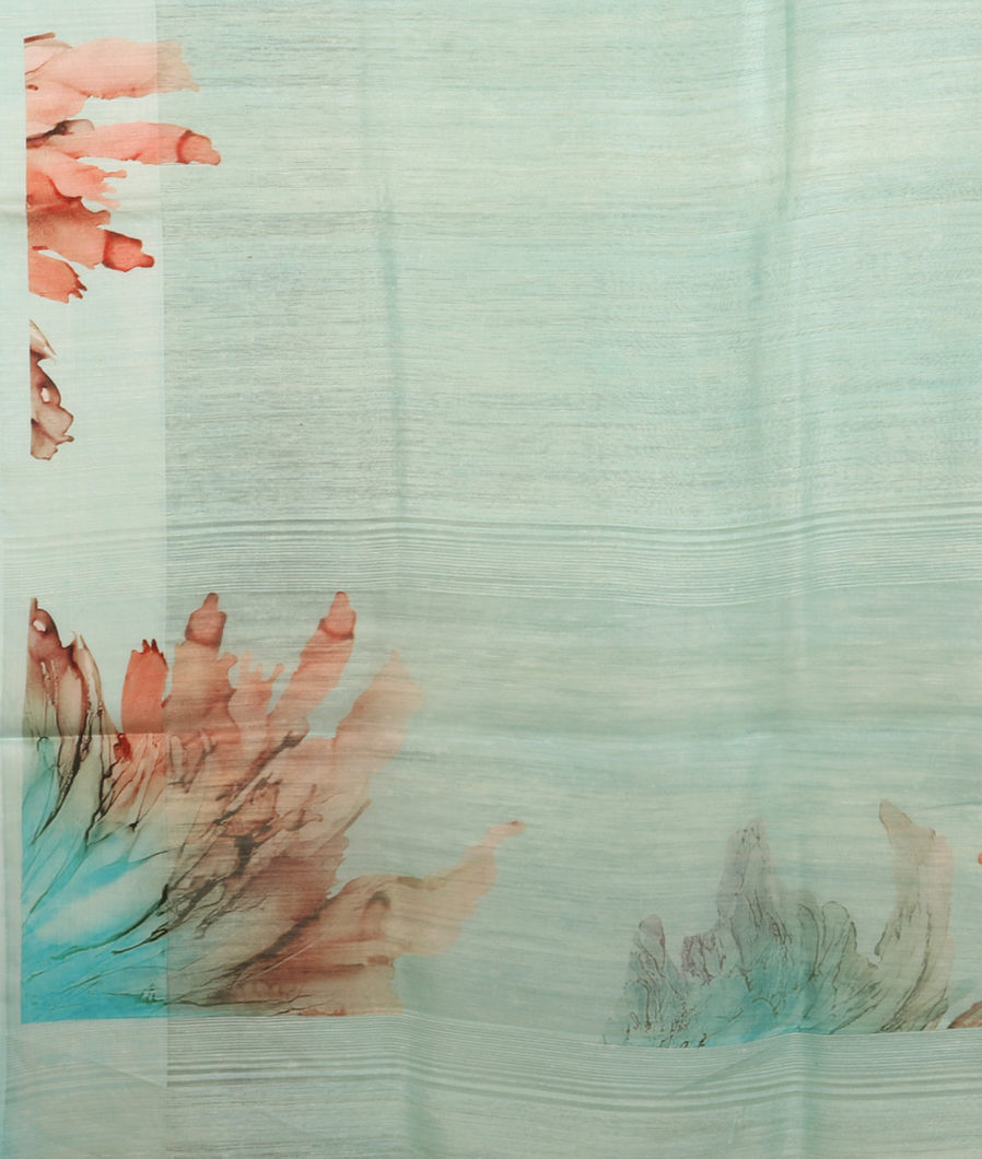 Green Tussar Printed Saree T3573384