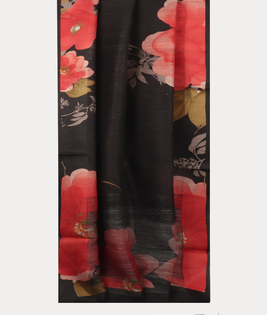 Black Tussar Printed Saree T4048512