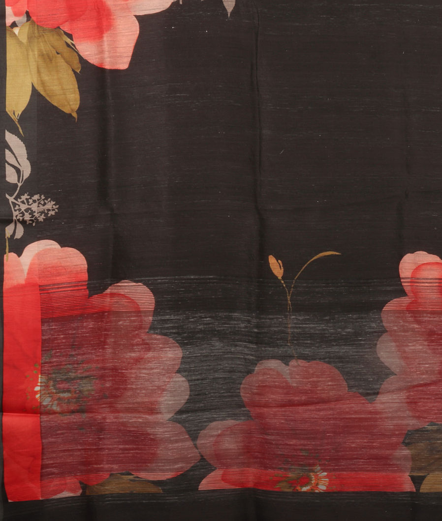 Black Tussar Printed Saree T4048514