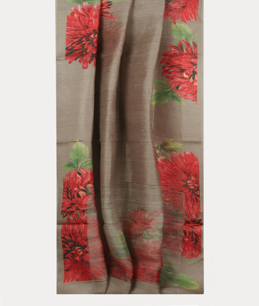 Grey Tussar Printed Saree T4161842