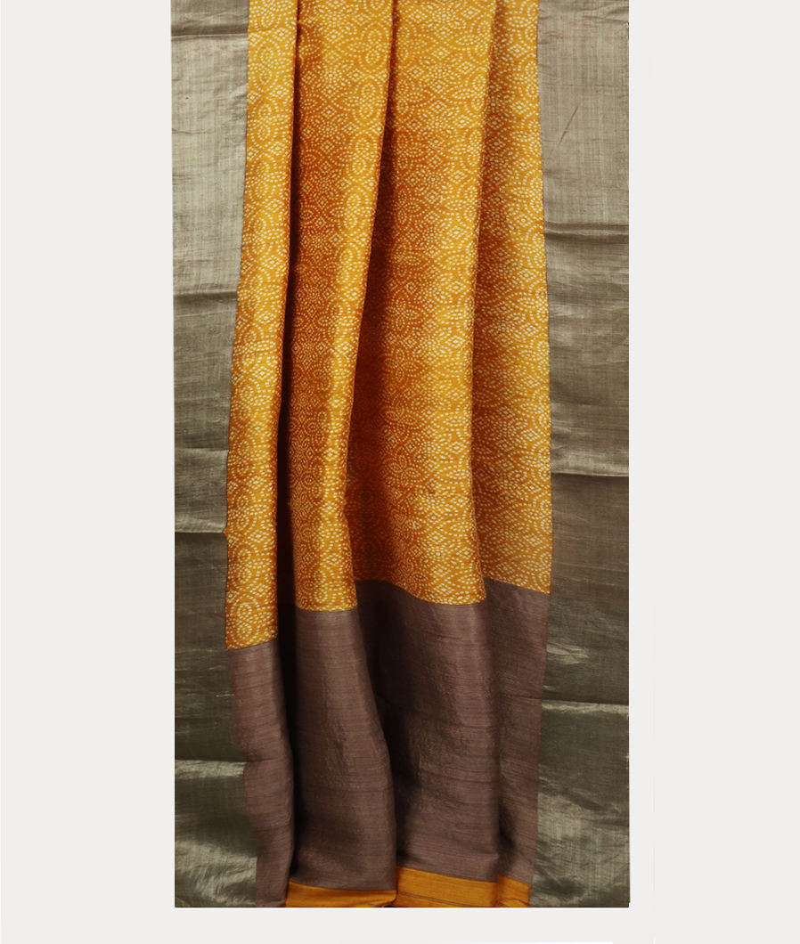 Yellow Tussar Printed Saree T4048252