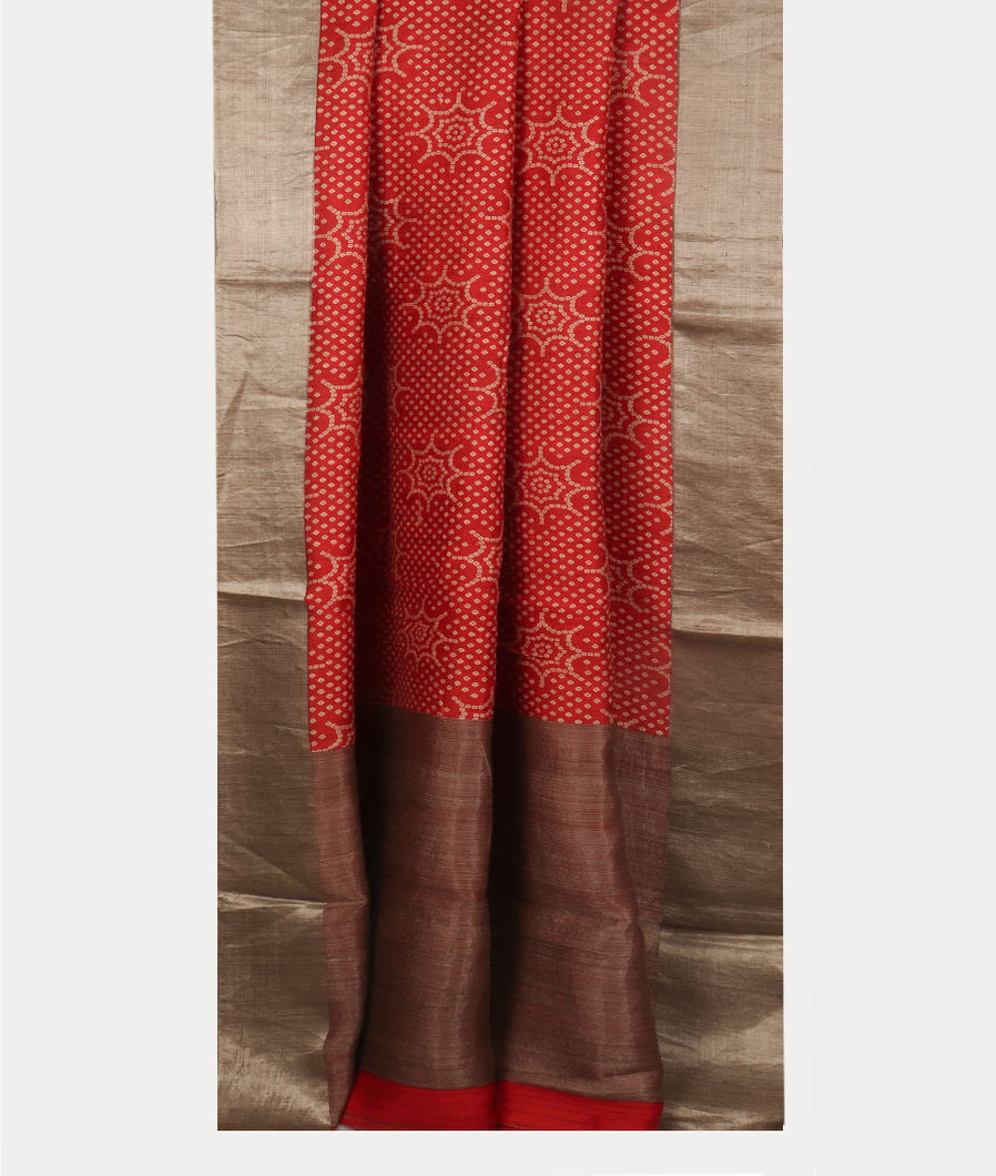 Red Tussar Printed Saree T3476322