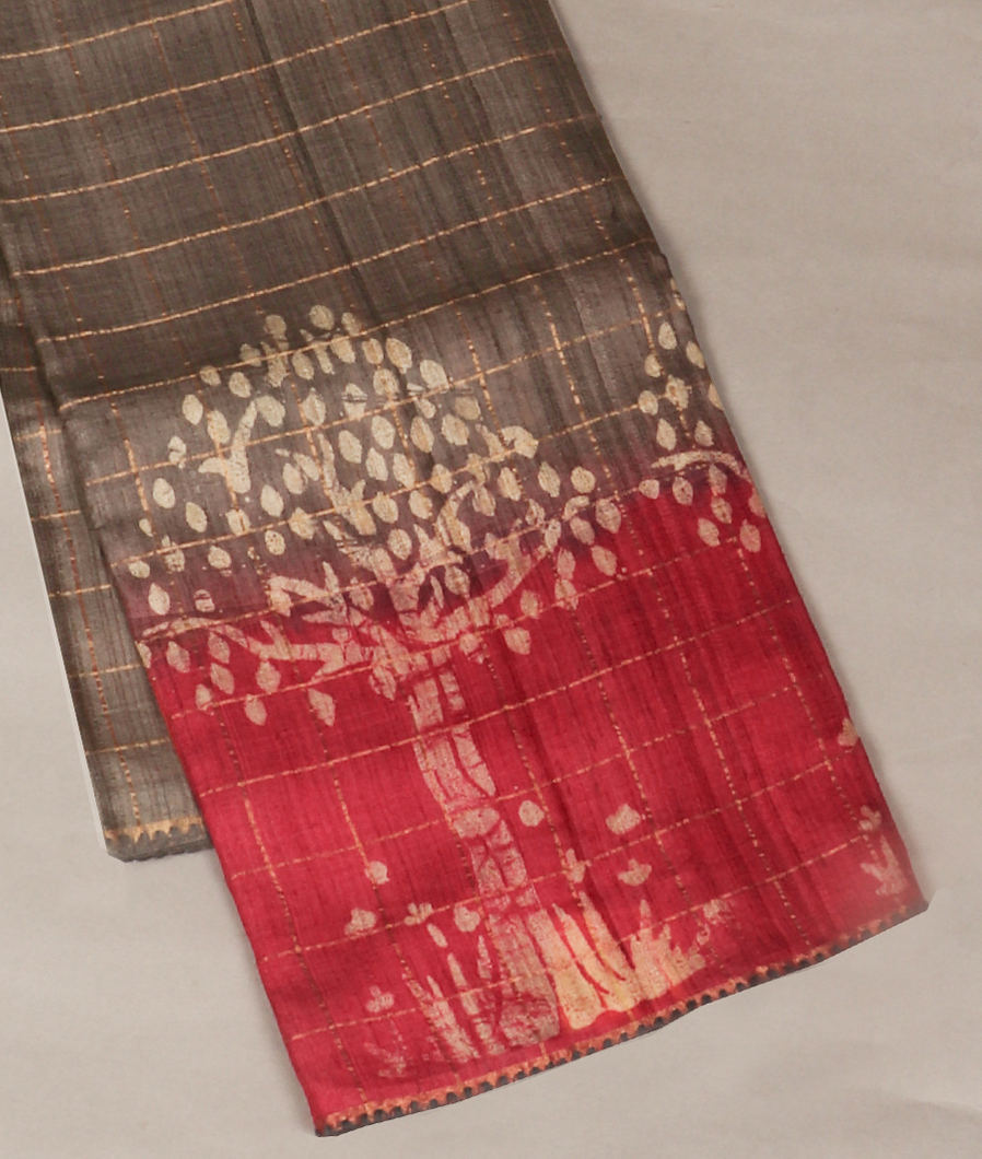 Grey Tussar Printed Saree T417370-image