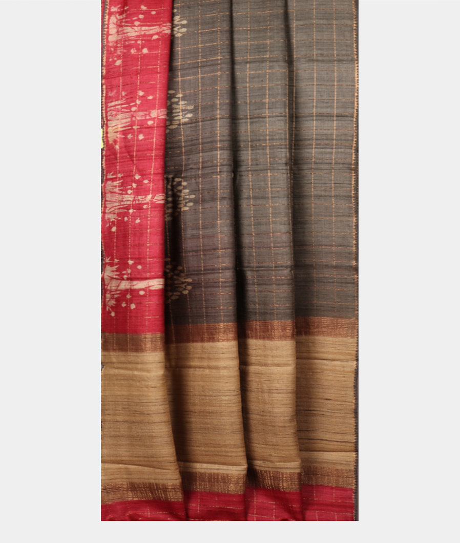 Grey Tussar Printed Saree T4173702