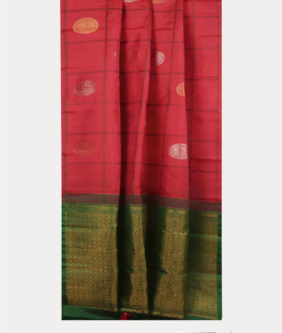 Pinkish Red Handwoven Kanjivaram Silk Saree T4191242