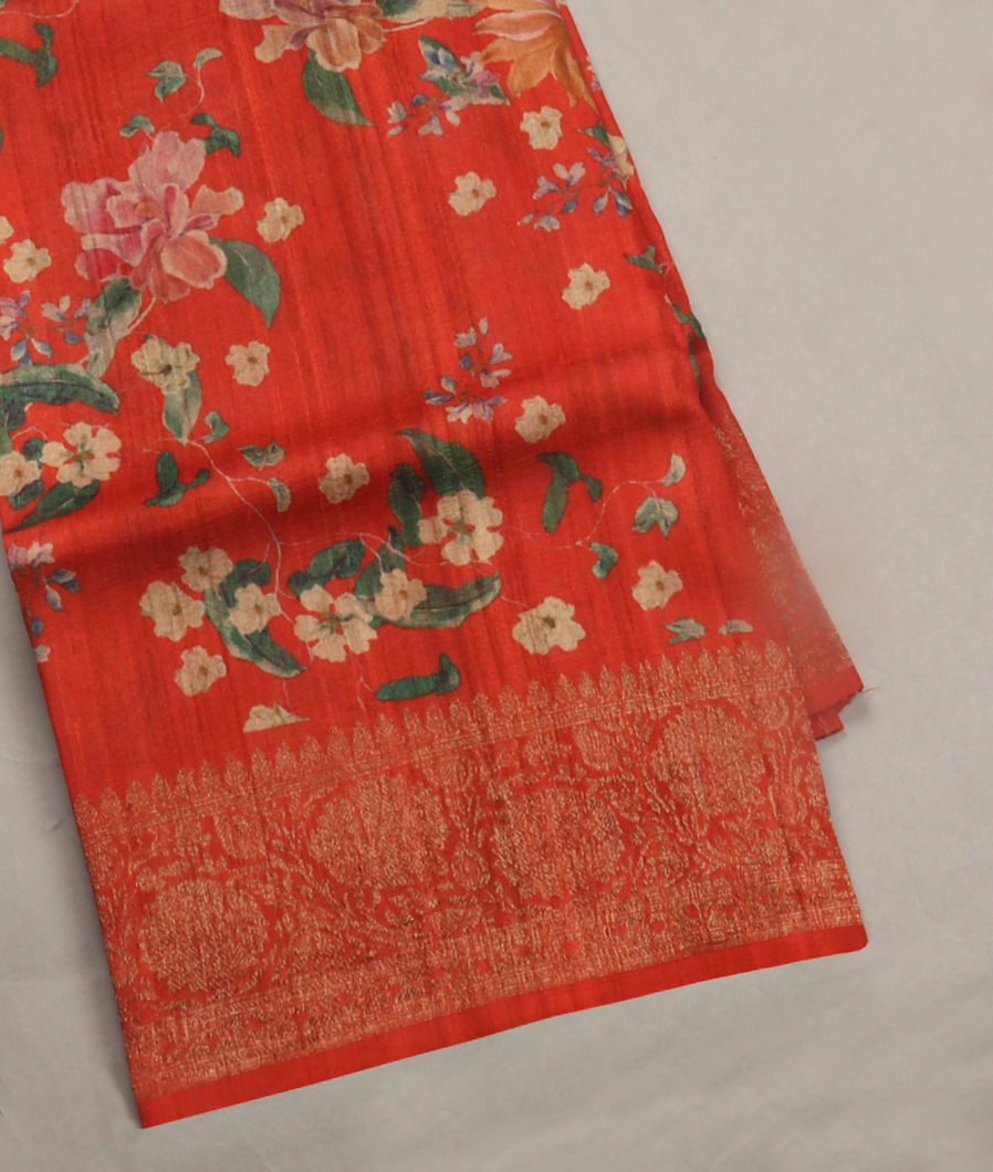 Red Printed Banaras Tussar Georgette Saree T410262-image